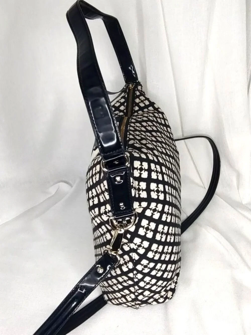 Kate Spade Classic Spade Mona Canvas Shoulder Bag in Black & Cream